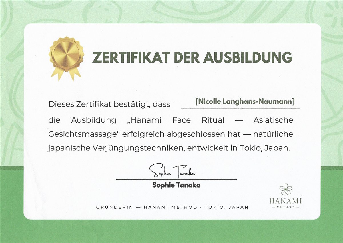 Zertifikat Gesichtsbehandlung